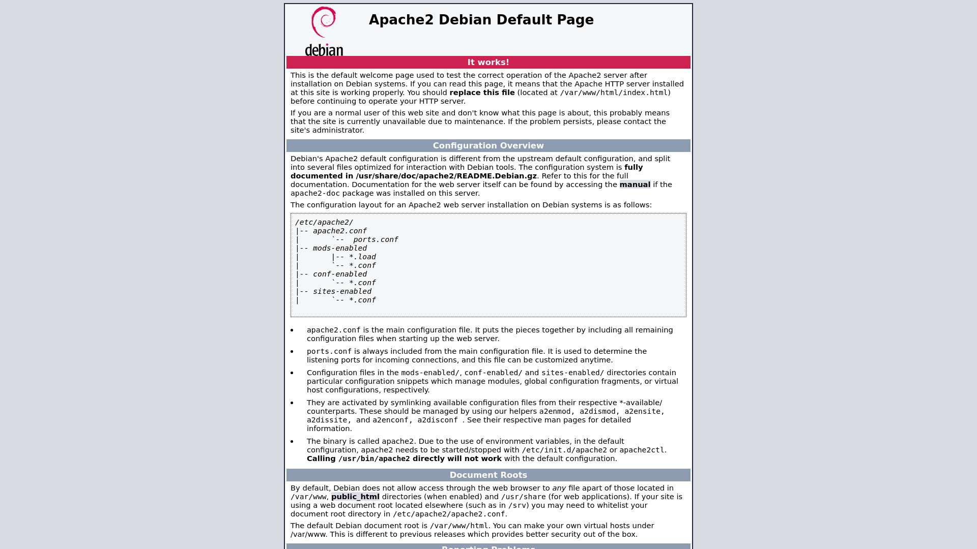 Apache2 Debian Default Page: It works截图时间：2023-05-02