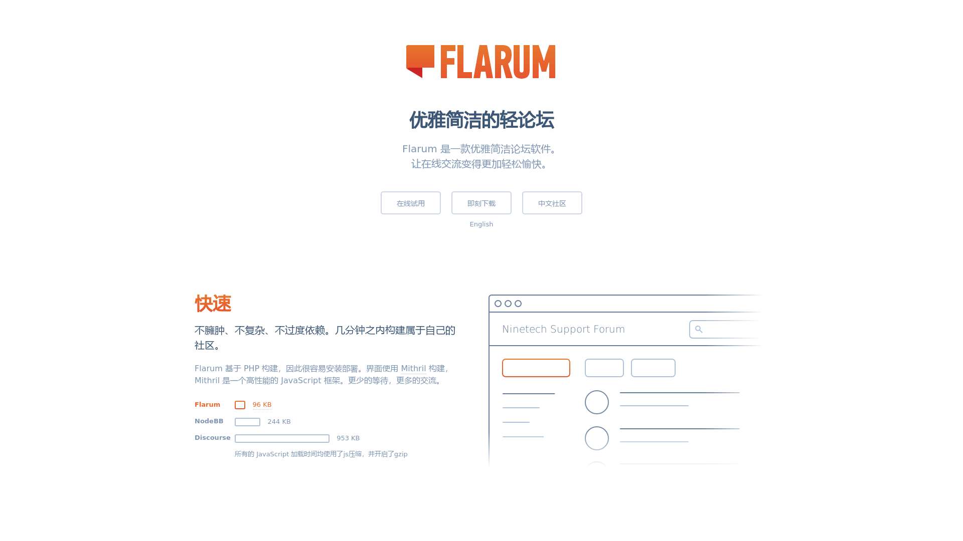 Flarum 中文站：优雅简洁的轻论坛截图时间：2023-08-23