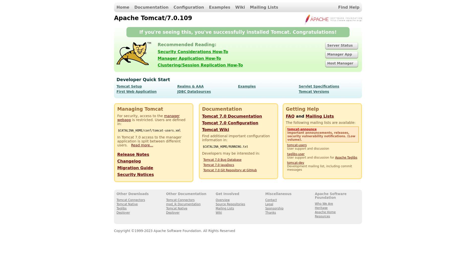 Apache Tomcat/7.0.109截图时间：2023-06-23