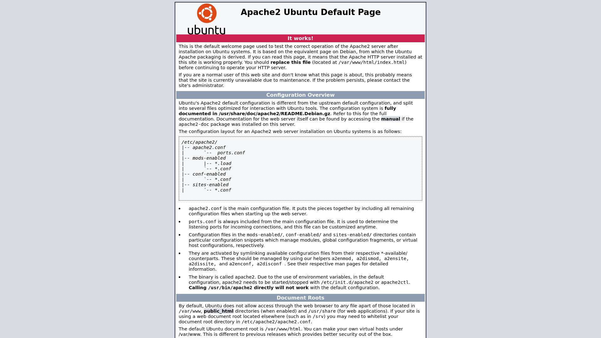 Apache2 Ubuntu Default Page: It works截图时间：2023-06-05
