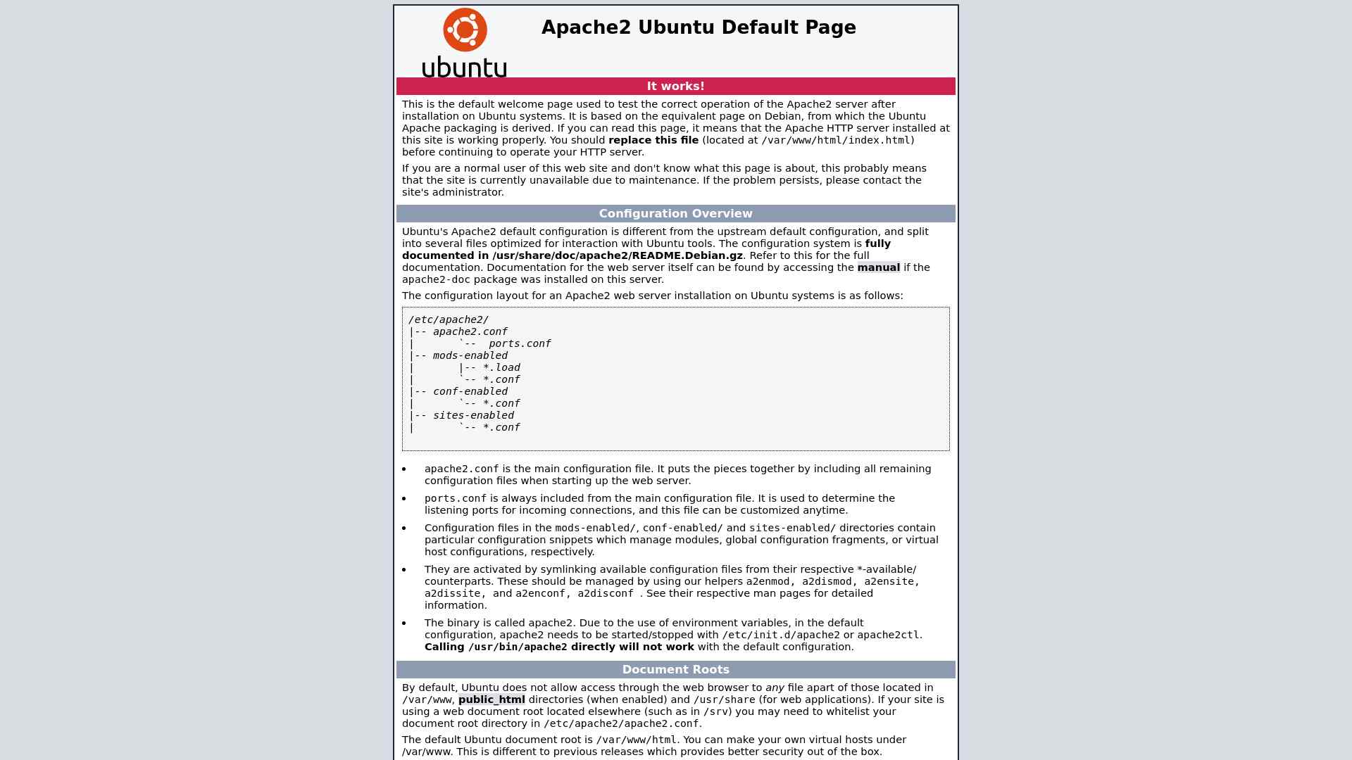 Apache2 Ubuntu Default Page: It works截图时间：2024-03-11